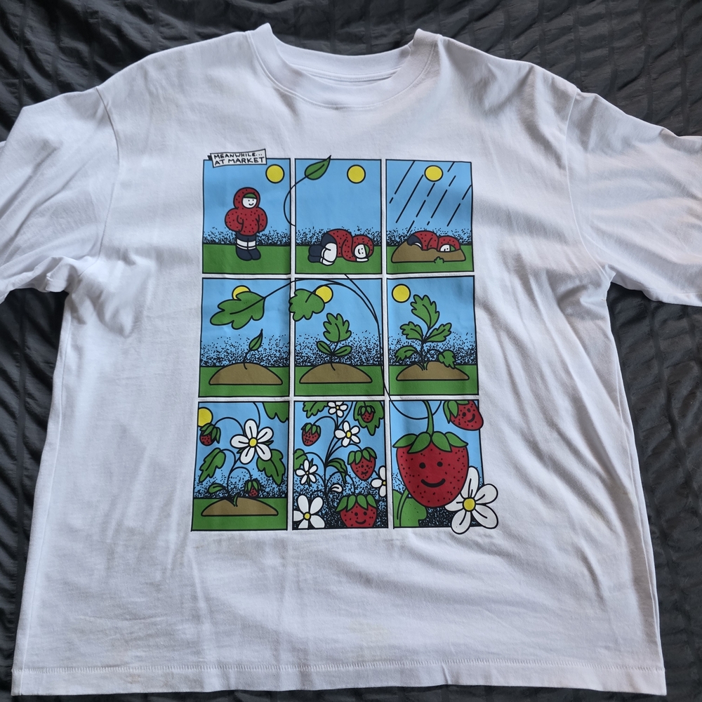 Kids White Graphic Tee with Strawberry Design